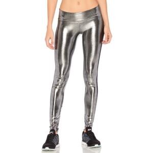 SukiShufu S Leatherback Leggings Silver Mirror Metallic Tight Pant Carbon38 Gym